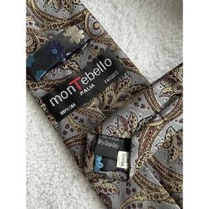 Montebello Italia	 Powder Blue Copper Gold Paisley Woven Jacquard 100% Silk Tie